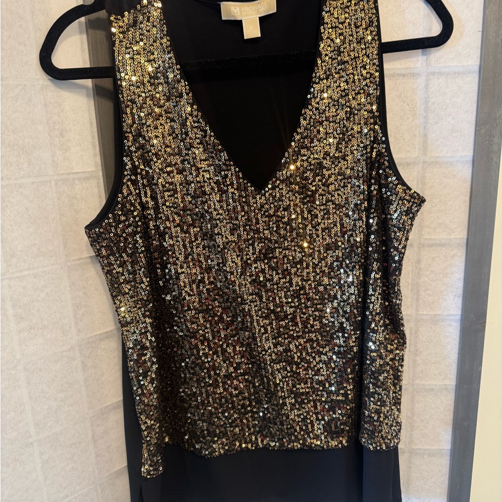 Michael Kors Gold Sequin Asymmetrical Tank Top